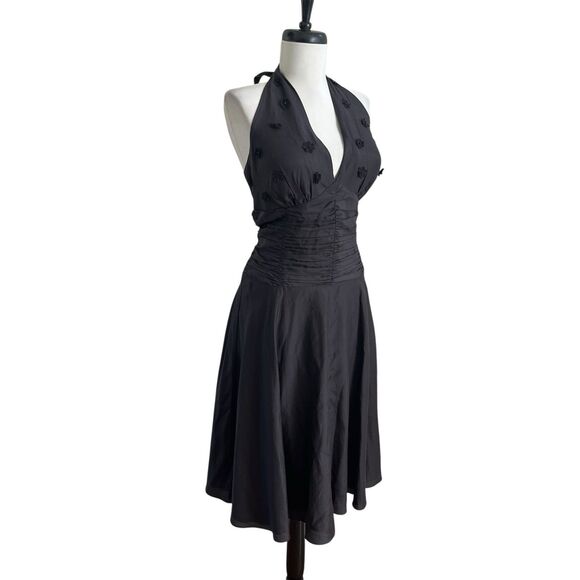 Vtg Decaprio Midi Halter Dress 12 Silk 3D Flower Fairy Whimsigoth Retro Pinup - Picture 13 of 13